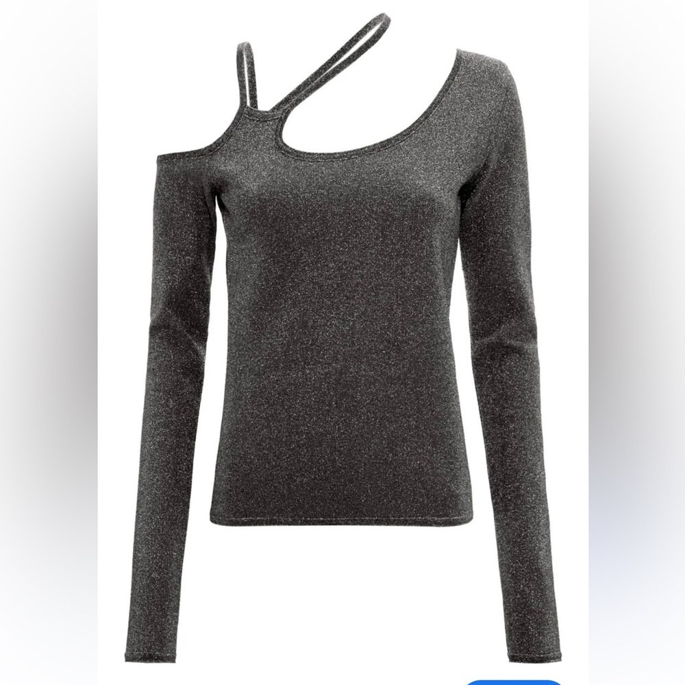 JW ANDERSON Black Glitter Top cut out asymmetrical blouse large